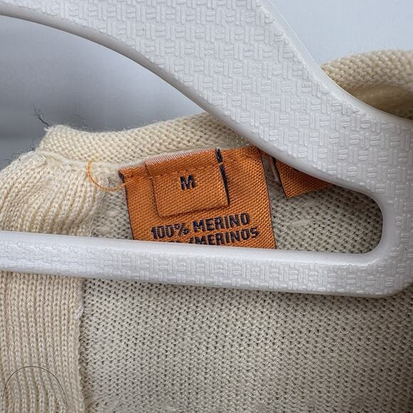 Tory Burch Sweater Medium Ivory Beaded Boho Merino Wool Top - Picture 2 of 7